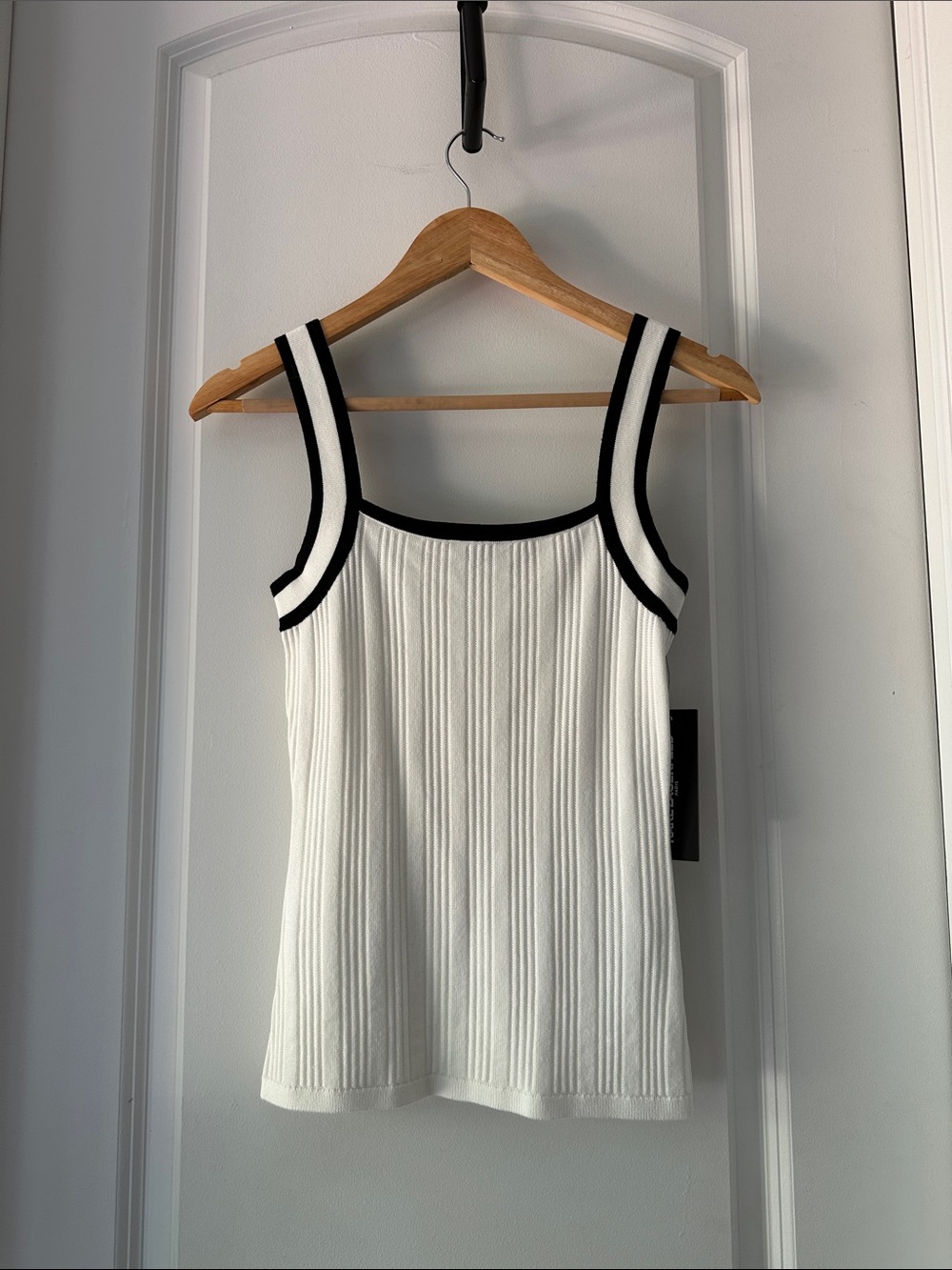 Karl Lagerfeld White Ribbed Tank with Black Trim Accents